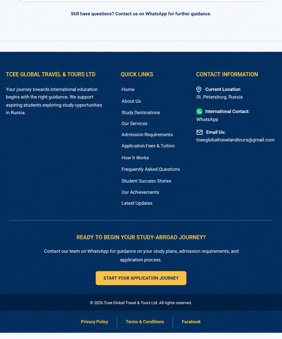Tcee Global website quick links section